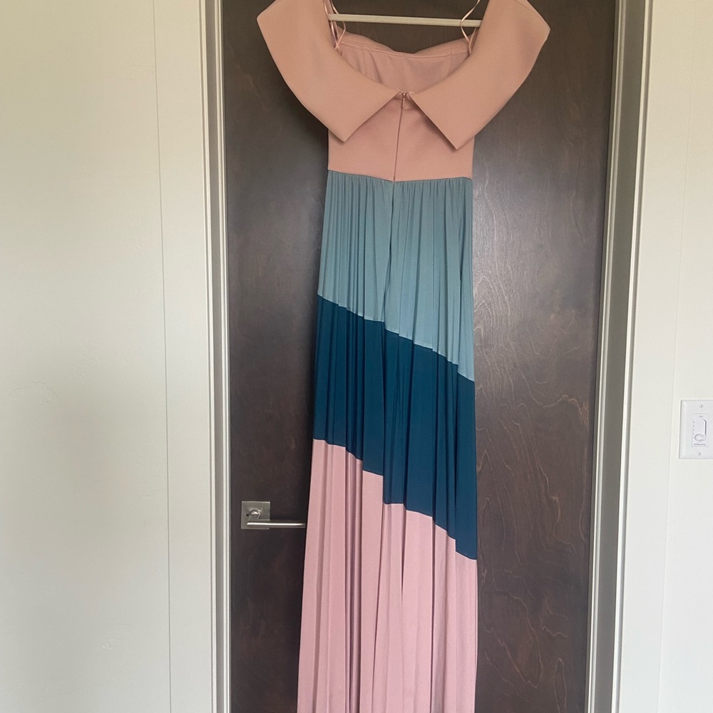 Asos Design Bardot Scuba Color Block Pleated Maxi… - image 4